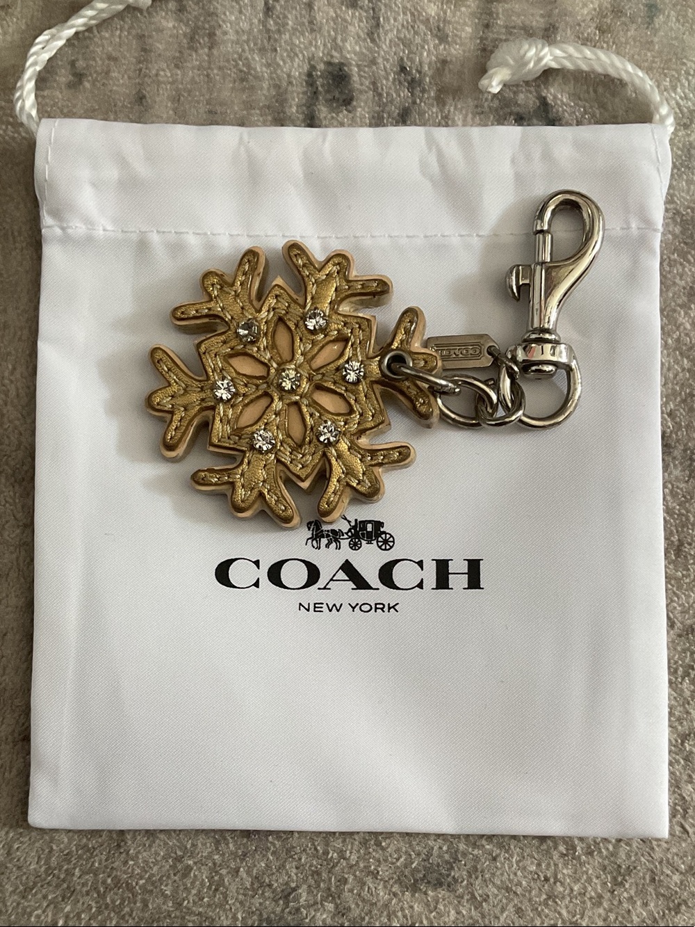 Coach Gold Snowflake Charm Keychain with Crystal Accents